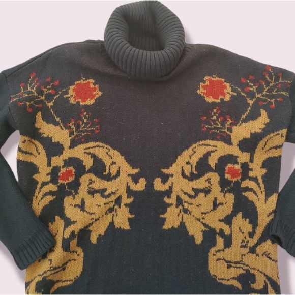 H&M | EUC Oversize Jacquard Sweater / Tunic Dress Floral Knit Turtleneck Size M - Picture 3 of 7